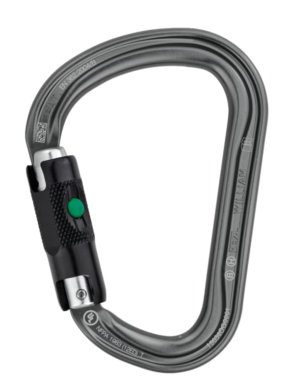 WILLIAM LIGHTWEIGHT ASYMMETRICAL CARABINER FROM PETZL®, BALL-LOCK